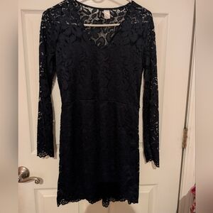 H&M Navy Lace Long-Sleeve V-Neck Dress